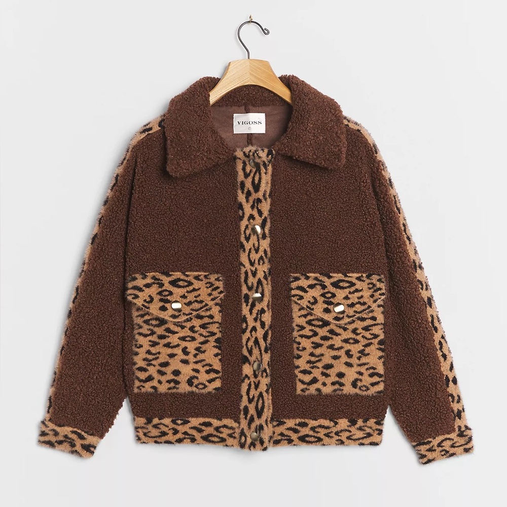 Anthropologie Leopard-Trim Sherpa Jacket – Size Small